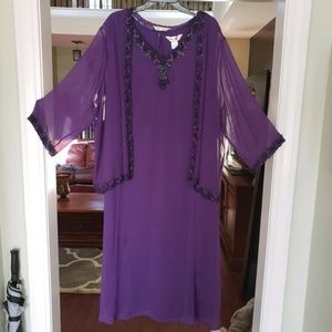 Purple (eggplant) dress/ sheer jacket /beaded trim
